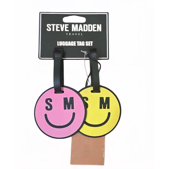 Steve Madden SM Logo Smiley Face Travel Luggage Tag Set - Picture 2 of 6